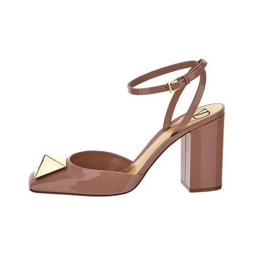 Valentino One Stud GARAVANI Chunky Heel High Heels Women's Dark Brown
