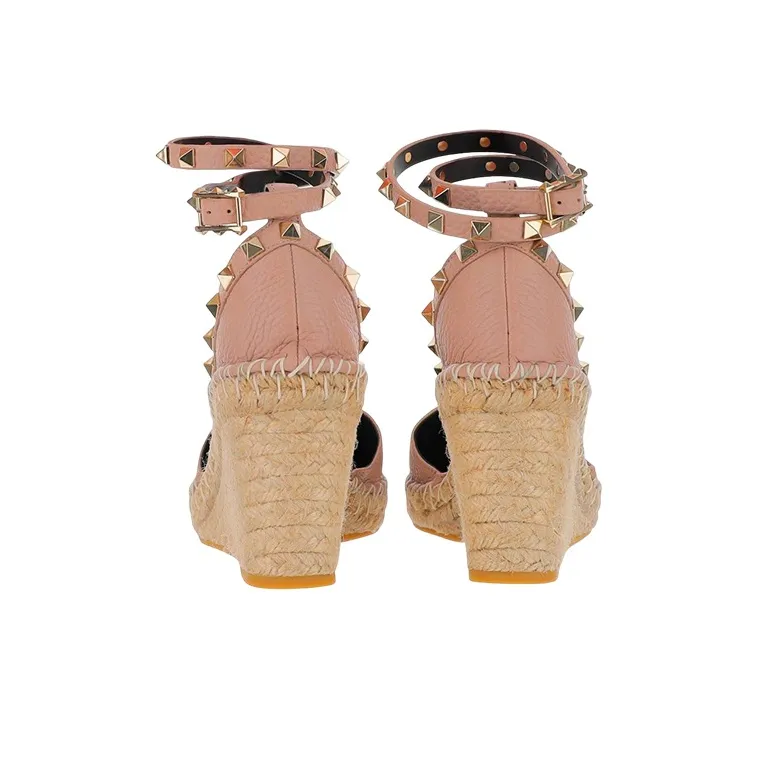 Valentino Rockstud Wedge Heel High Heels Women's Pink-4