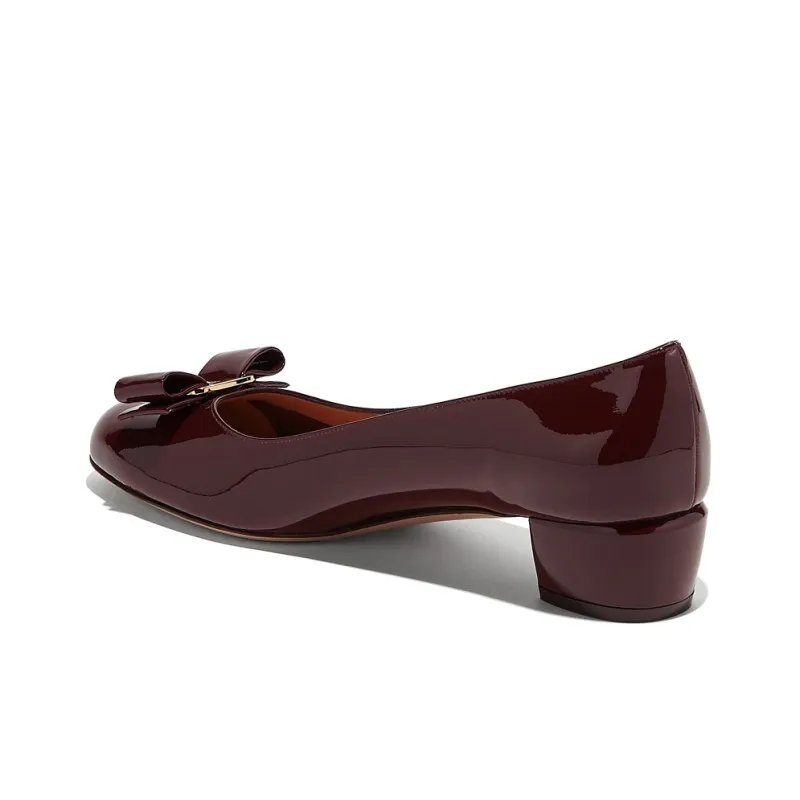 FERRAGAMO Vara Chunky Heel Bowknot High Heels 3.5cm Women's Burgundy-2