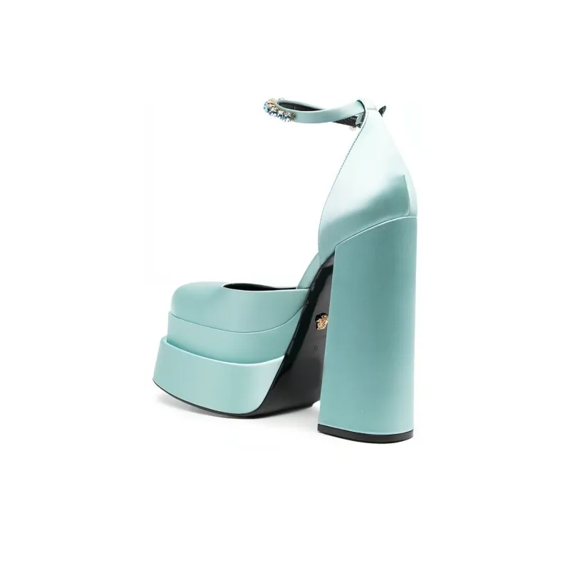 VERSACE Medusa Aevitas Chunky Heel High Heels 14cm Women's Blue-3