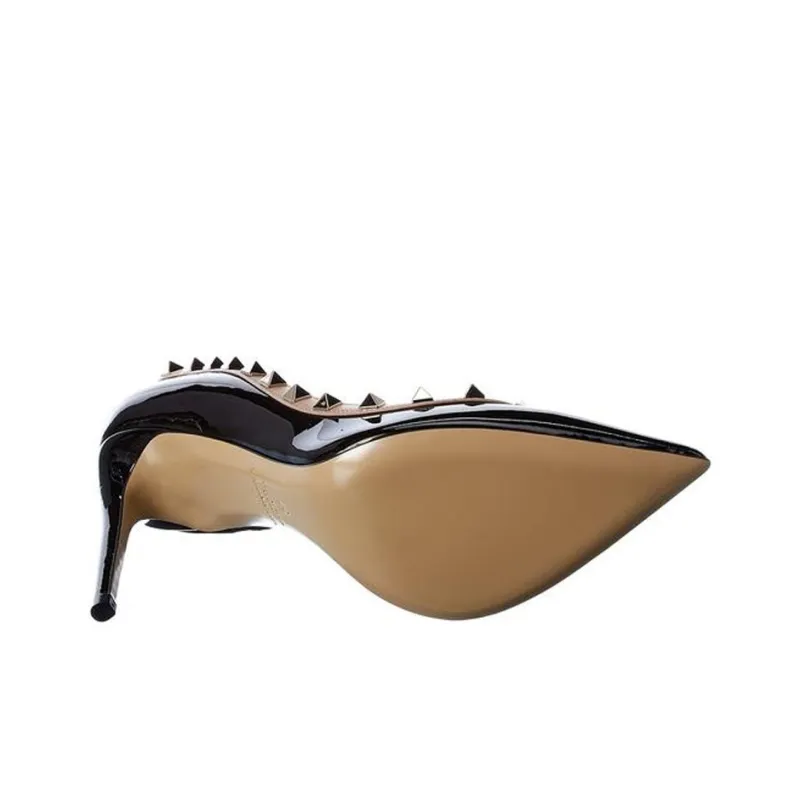 Valentino Rockstud Slim Heel High Heels 10cm Women's Black-4