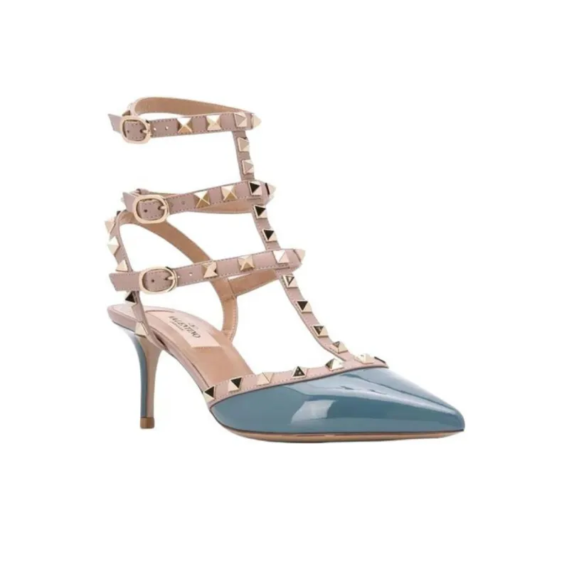 Valentino Rockstud Slim Heel High Heels 6.6cm Women's Blue-1