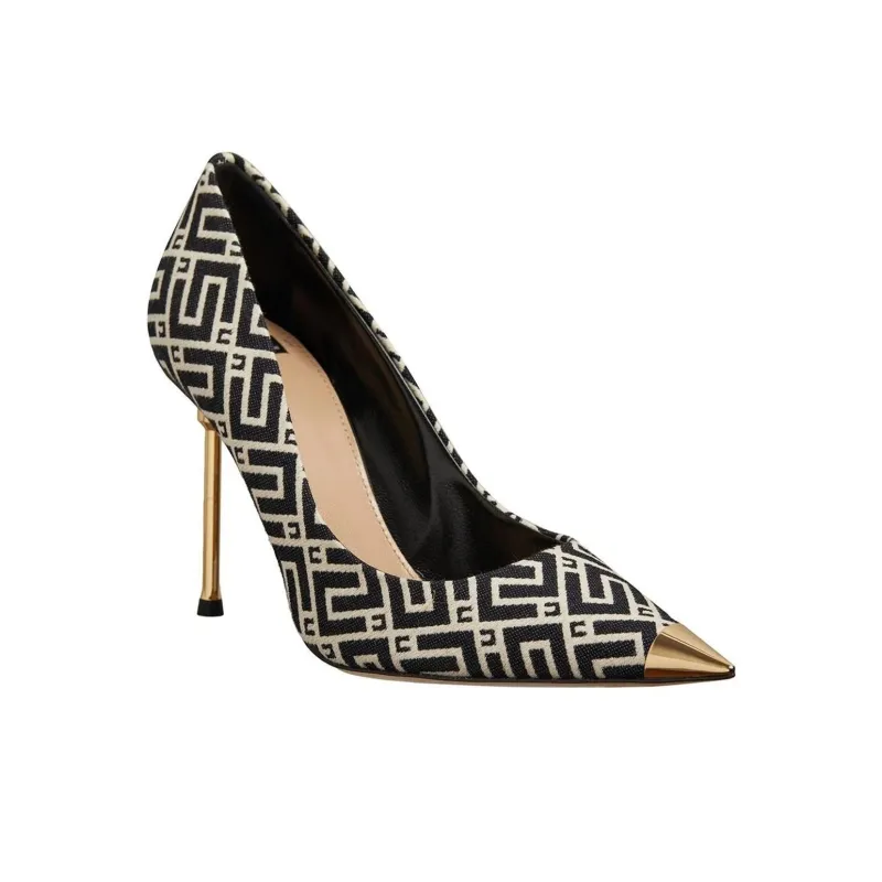 Elisabetta Franchi Slim Heel High Heels 13cm Women's Beige Black-2