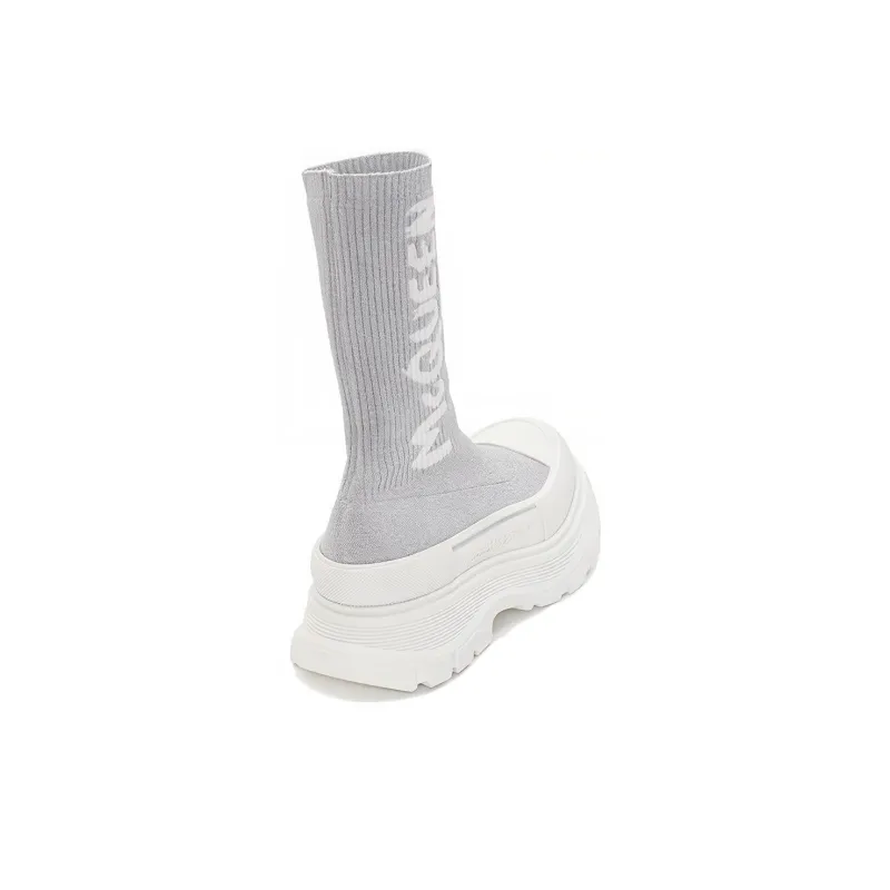 Alexander McQueen Logo Intarsia Chunky Sock Sneaker Grey White Women's-3
