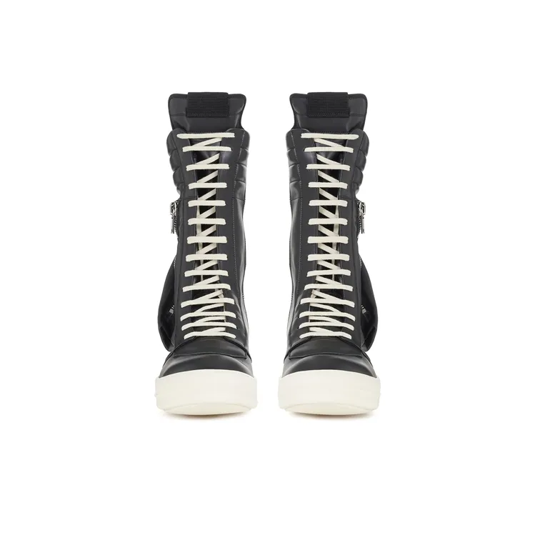 RICK OWENS Cargo Basket Leather Boots Black Milk - POIZON RICK OWENS Cargo Basket Leather Boots Black Milk - POIZON