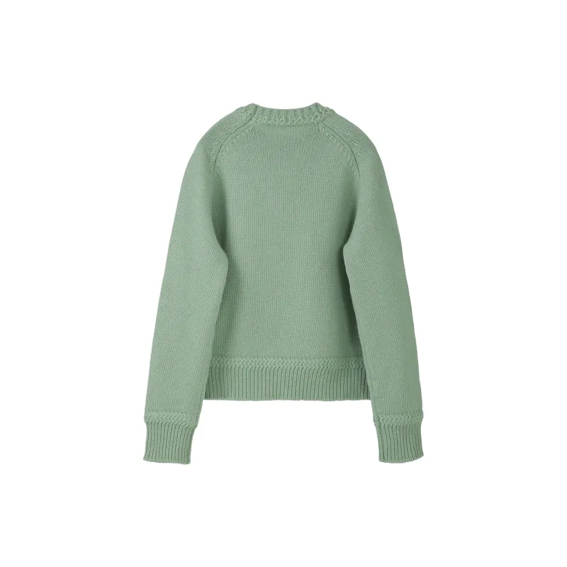 Fstudio Fall And Winter Solid Color Crew Neck 100 Wool Sweaters Crew Neck Effortless Style Sweater Women's Yellow-1