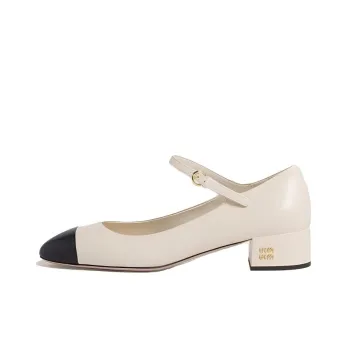 MIU MIU Chunky Heel High Heels 3.5cm Women's Beige Black