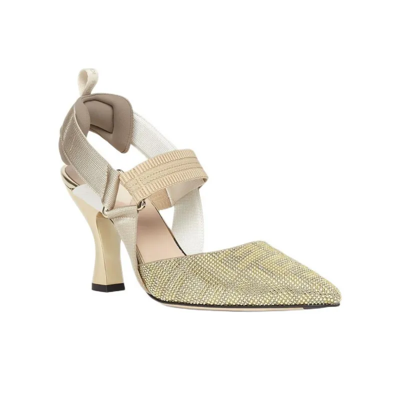 FENDI Colibri Slim Heel High Heels Women's Champagne-1