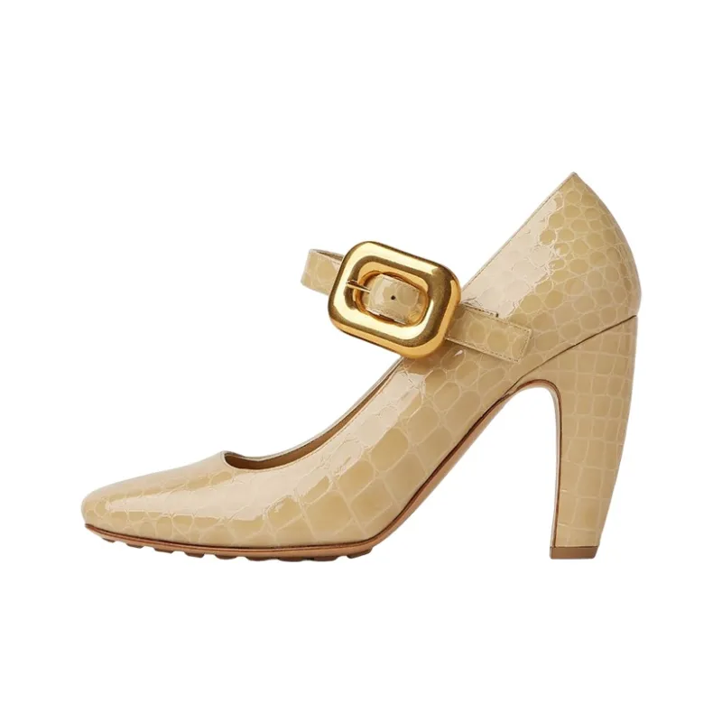 Bottega Veneta Mostra Chunky Heel High Heels 9cm Women's Light Brown-0
