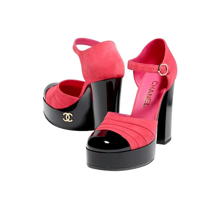 CHANEL Chunky Heel High Heels 11cm Women's Dark Pink-4