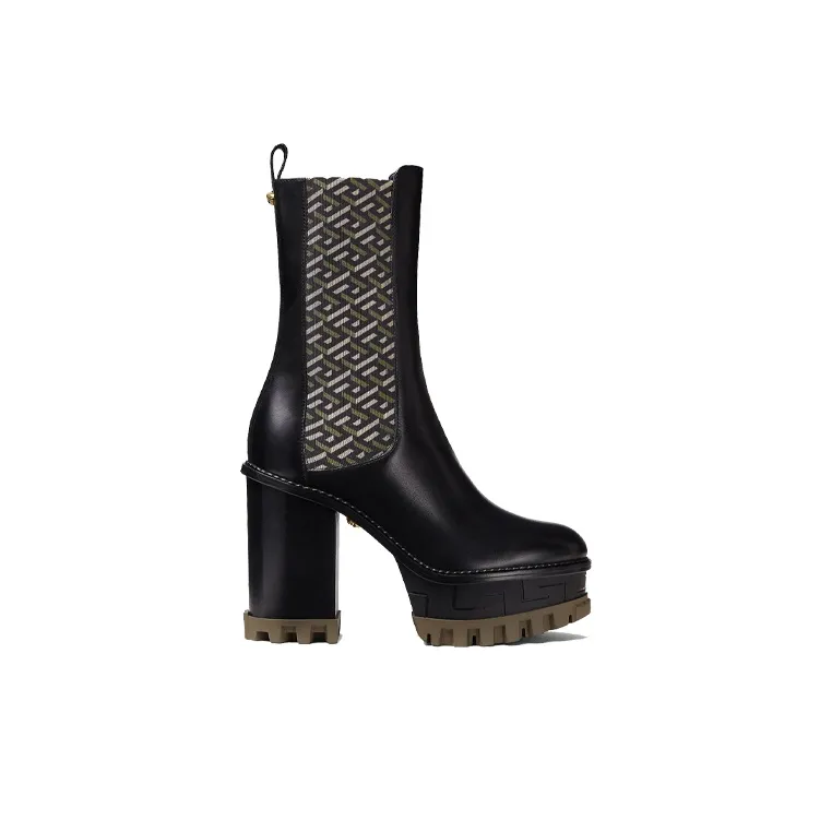 VERSACE La Greca Signature Ankle Boots Super High Heel Women's Black-1