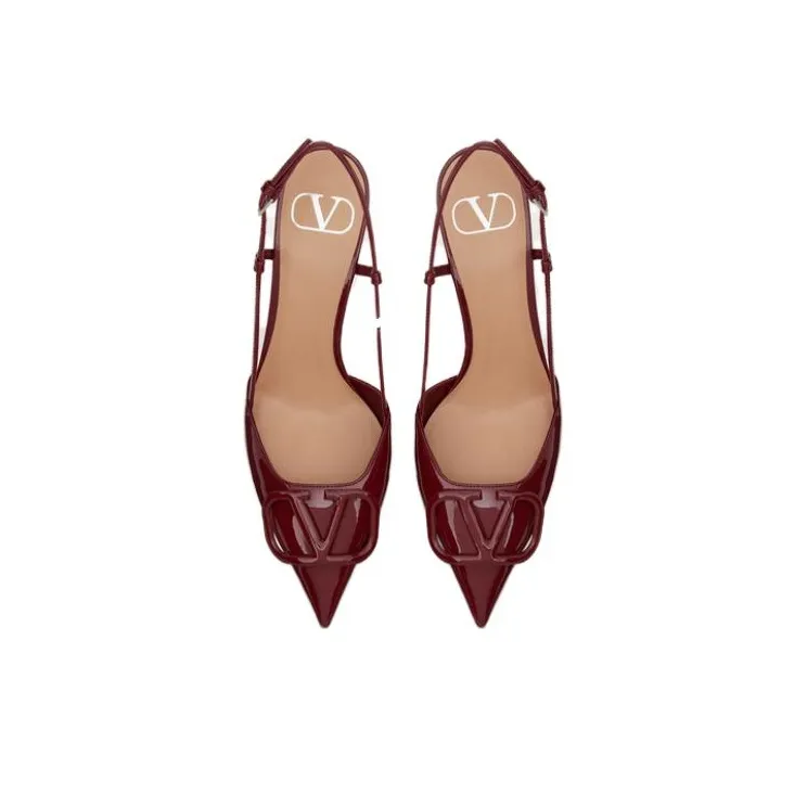 Valentino VLogo Signature Slim Heel High Heels 8cm Women's Burgundy Red-2