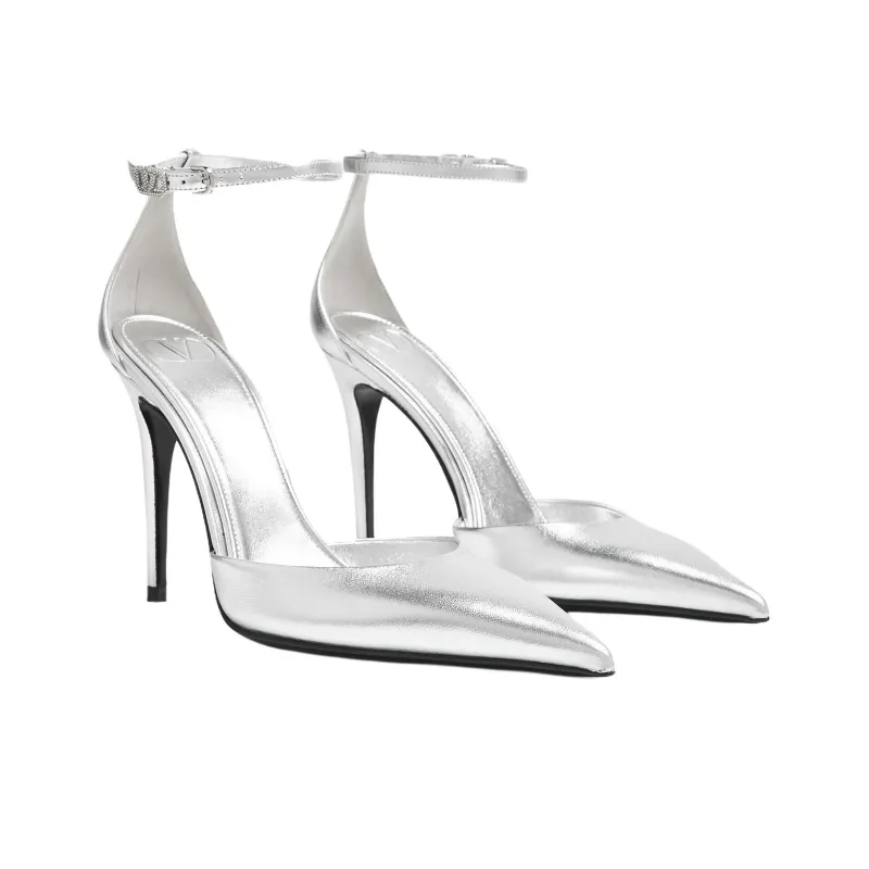 Valentino Evening Glam Slim Heel High Heels 10cm Women's Silver-2