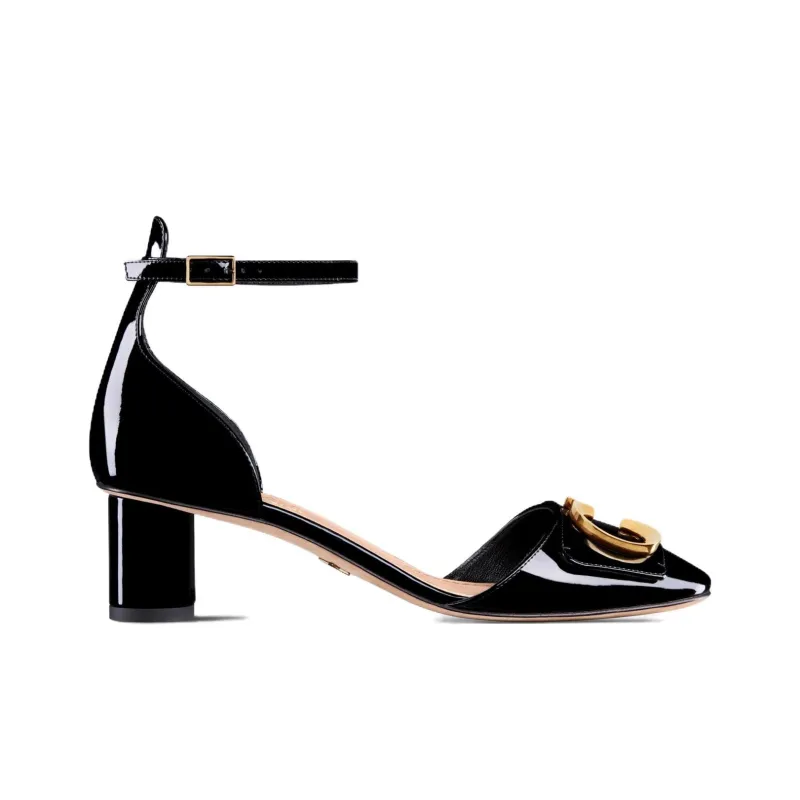 DIOR C'est Dior Chunky Heel High Heels 5cm Women's Black Gold-1