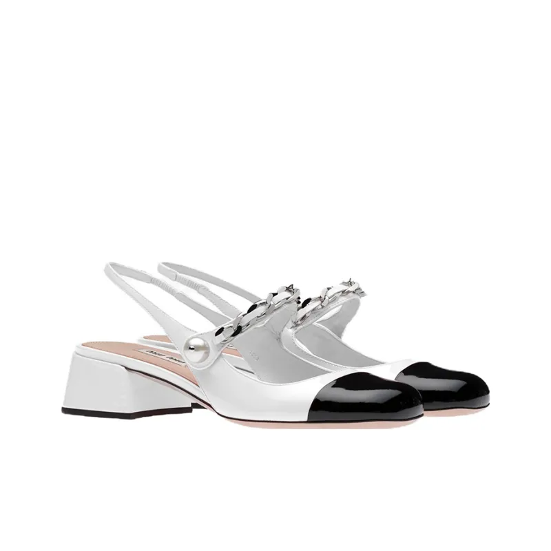 MIU MIU Block Heel High Heels 3.5cm Women's White Black-2