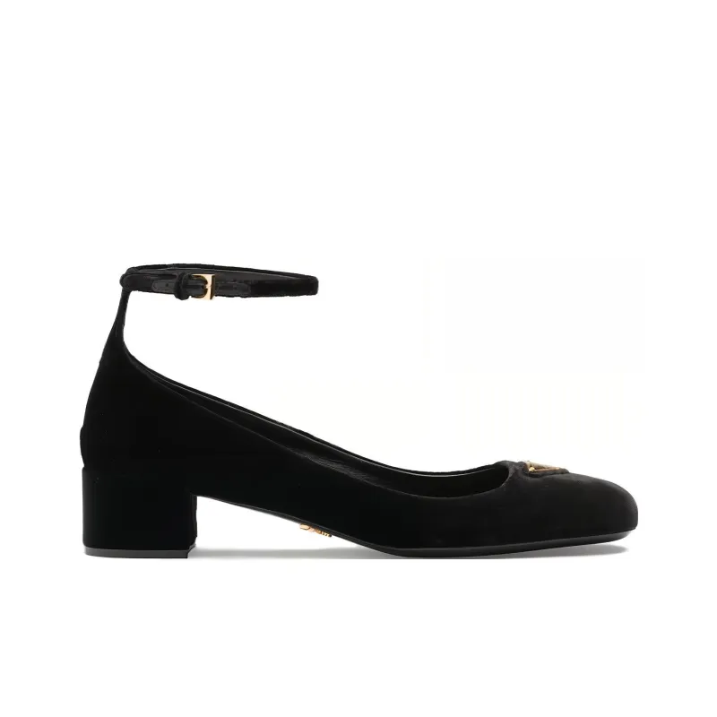 PRADA 35mm Triangle-logo Velvet Pumps-1