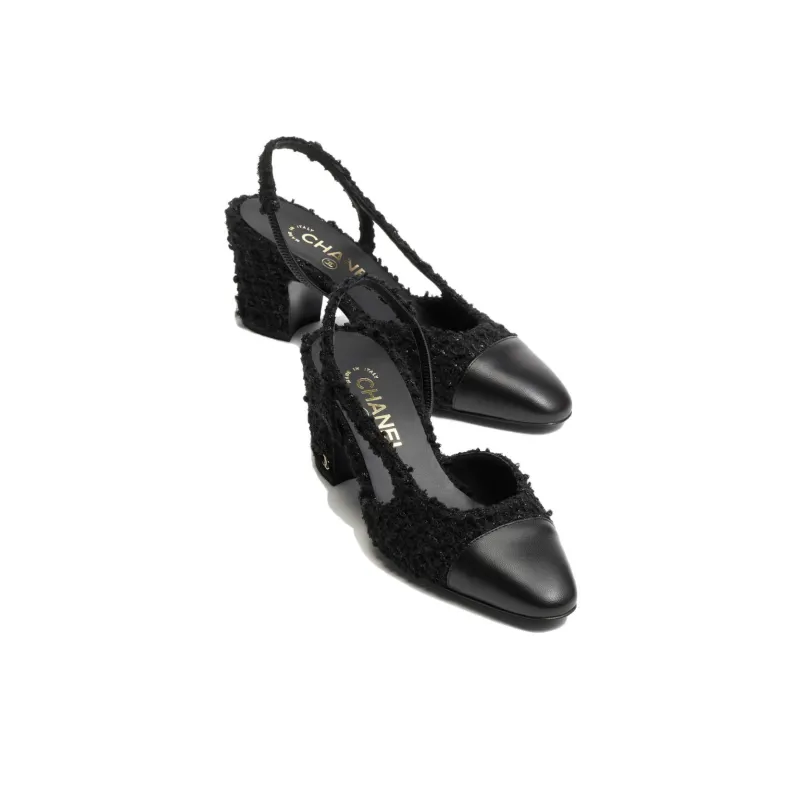 CHANEL Chunky Heel High Heels 6.5cm Women's Black-2