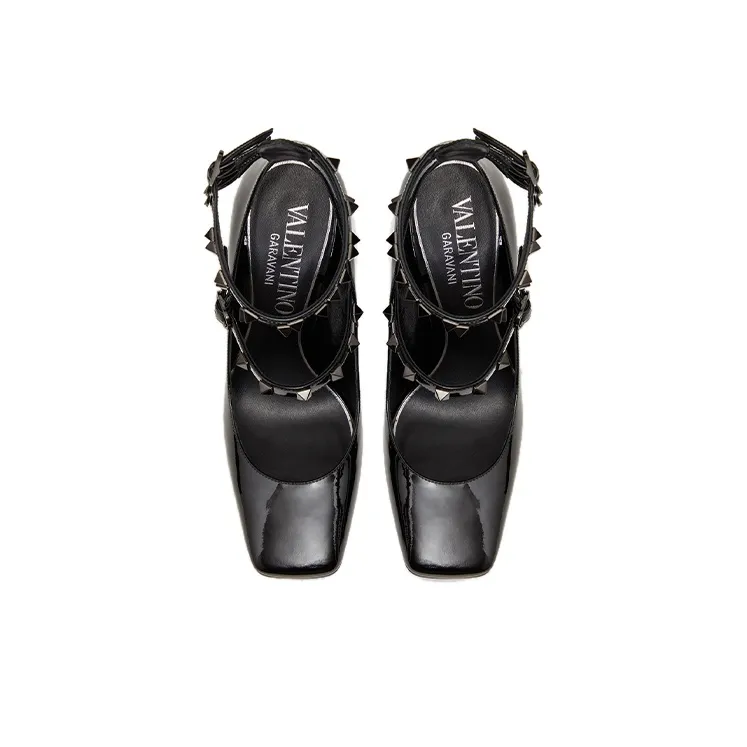 Valentino Tan Go Chunky Heel High Heels 10cm Women's Black-3