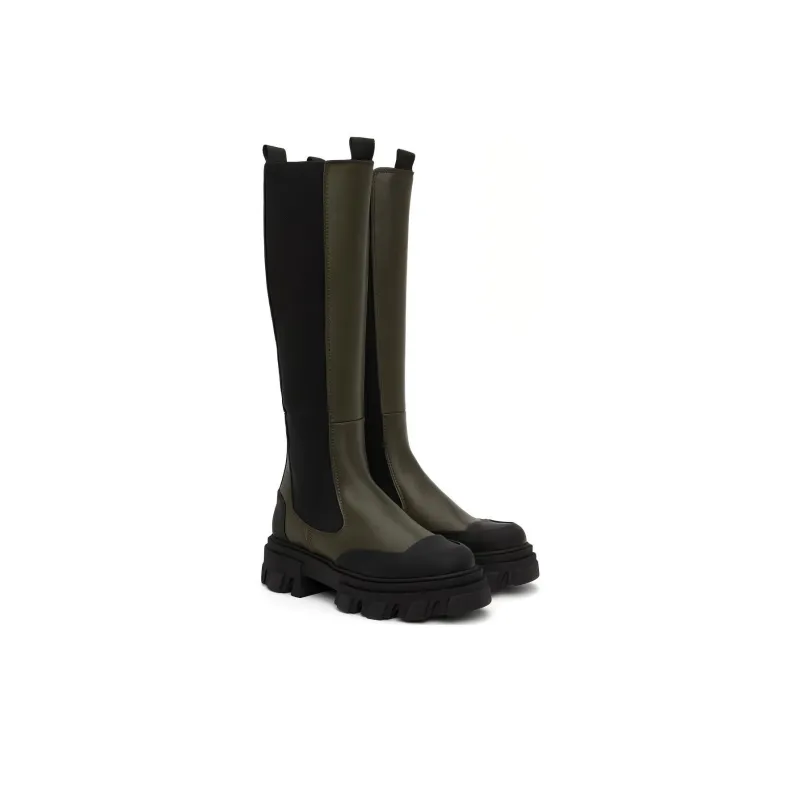 Alexander McQueen Tread Slick Knee High Boots Khaki Black Women's-2