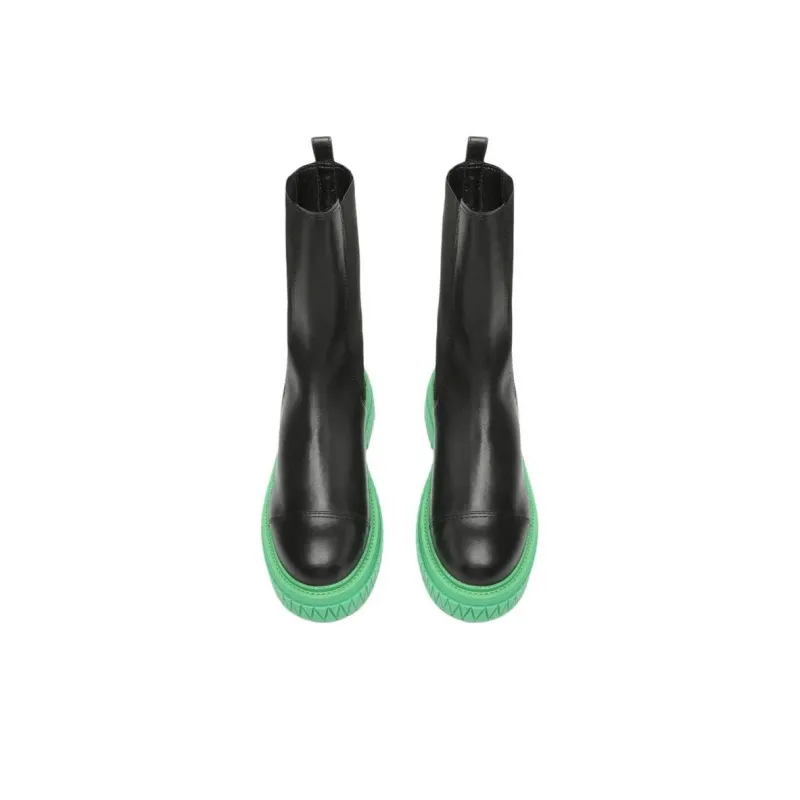 Schutz Short Chelsea Boots 5cm Women's Black Green-4