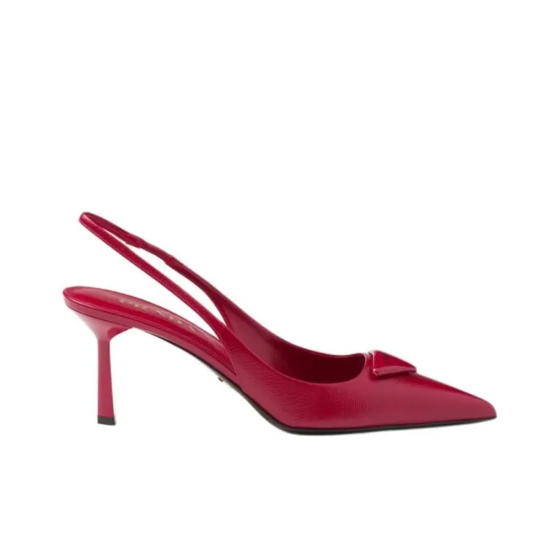 PRADA Triangle-logo Leather Slingback Pumps-1