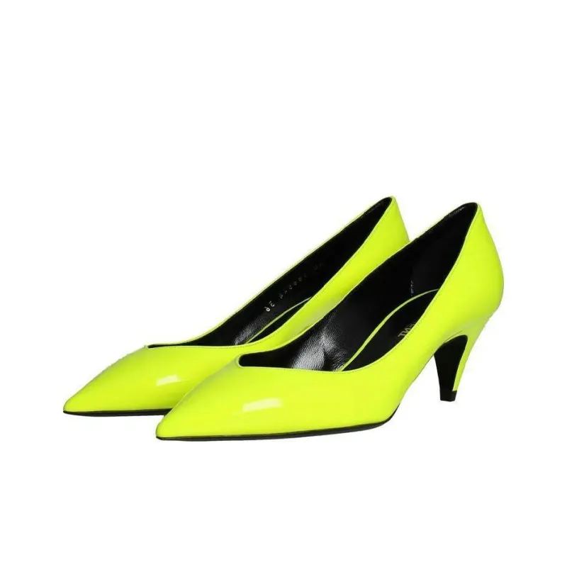 SAINT LAURENT Cone Heel High Heels 5.5cm Women's Neon Yellow-2