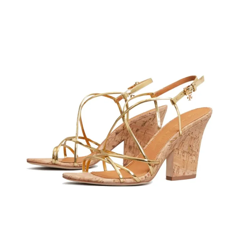 TORY BURCH Penelope Block Heel Strap Sandals 9cm Women's Gold-4