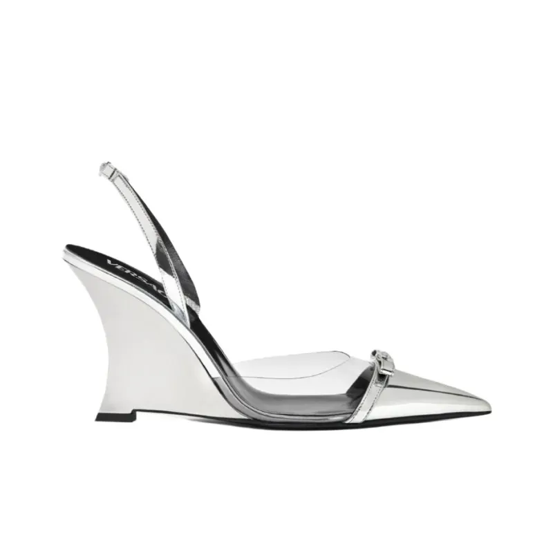 FANSIZHE Gianni Ribbon Wedge Heel High Heels 9.5cm Women's Silver-1