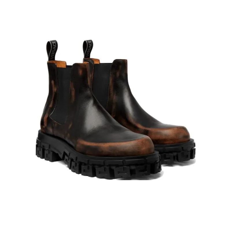 VERSACE Greca Portico Leather Chelsea Boots-2