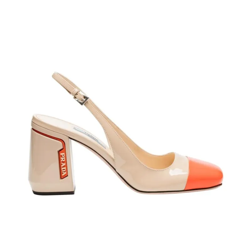 PRADA Chunky Heel High Heels 8.5cm Women's Beige Orange-1