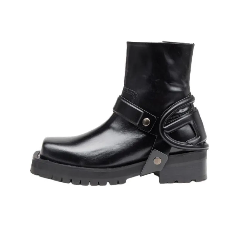 DIESEL D Texan Harness Ankle Boots Men's Black-0