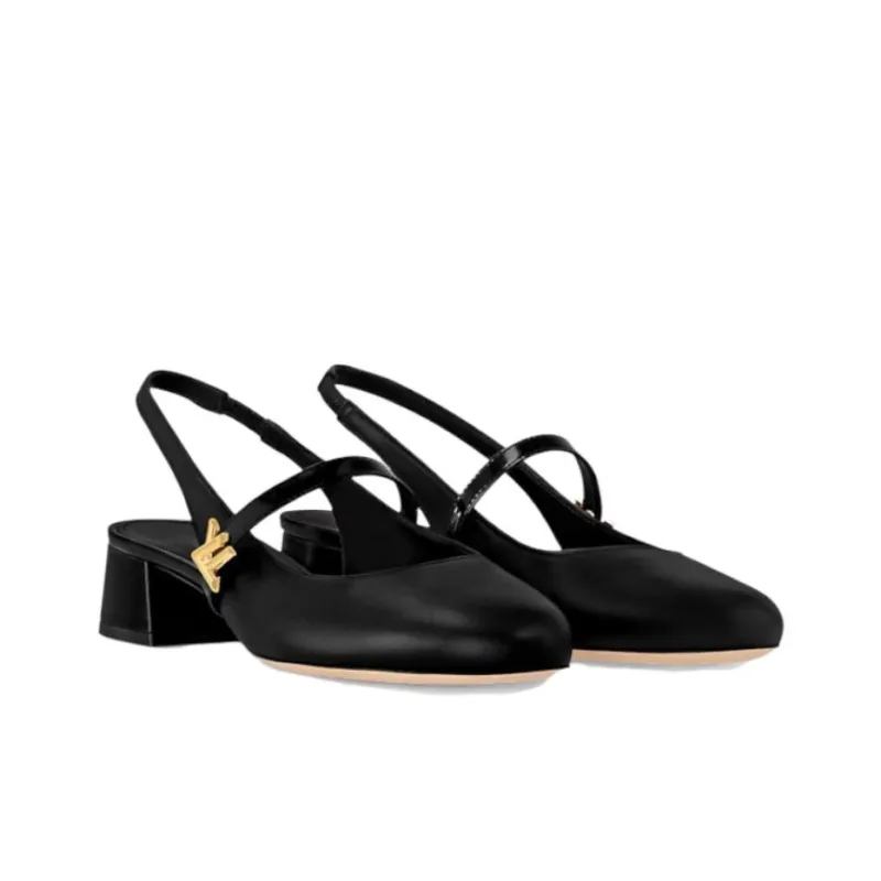 LOUIS VUITTON Romy Chunky Heel High Heels 3.5cm Women's Black-2