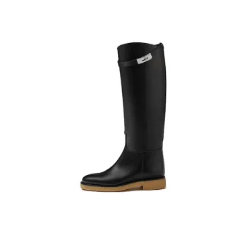 HERMES Faustine Knee-high Boots Women's Black