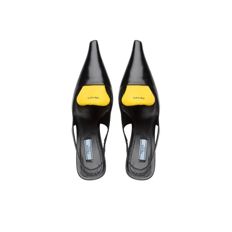 PRADA Slim Heel High Heels Women's Black Yellow-3