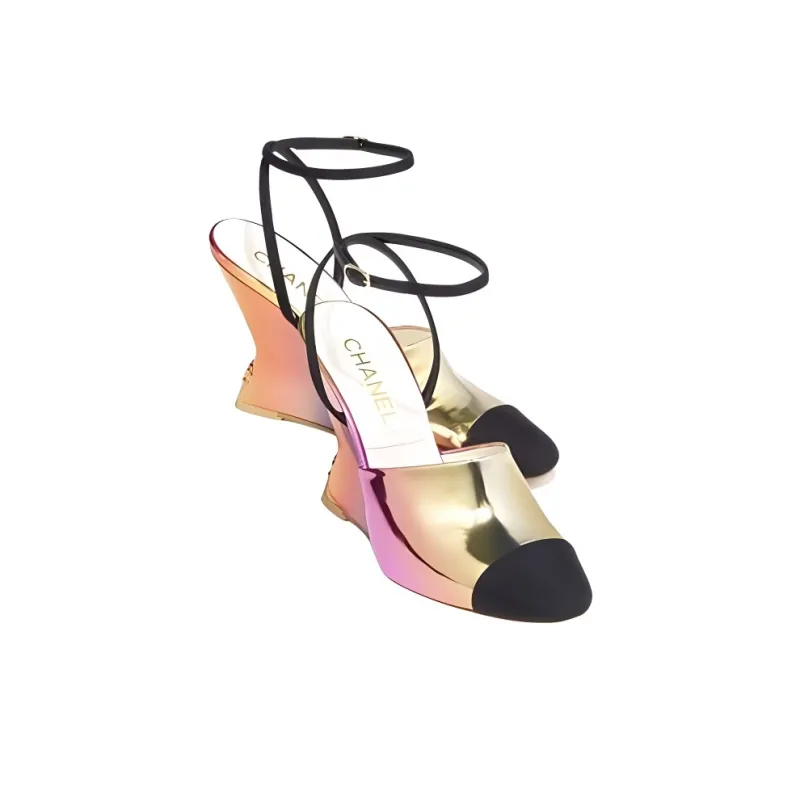CHANEL Wedge Heel High Heels 10cm Women's Pink-2