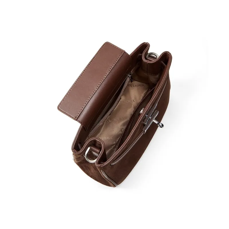 Teenmix Cow Leather Kelly Bag, Shoulder Bag, Crossbody Bag Medium Size Women's Coffee/Caramel-3