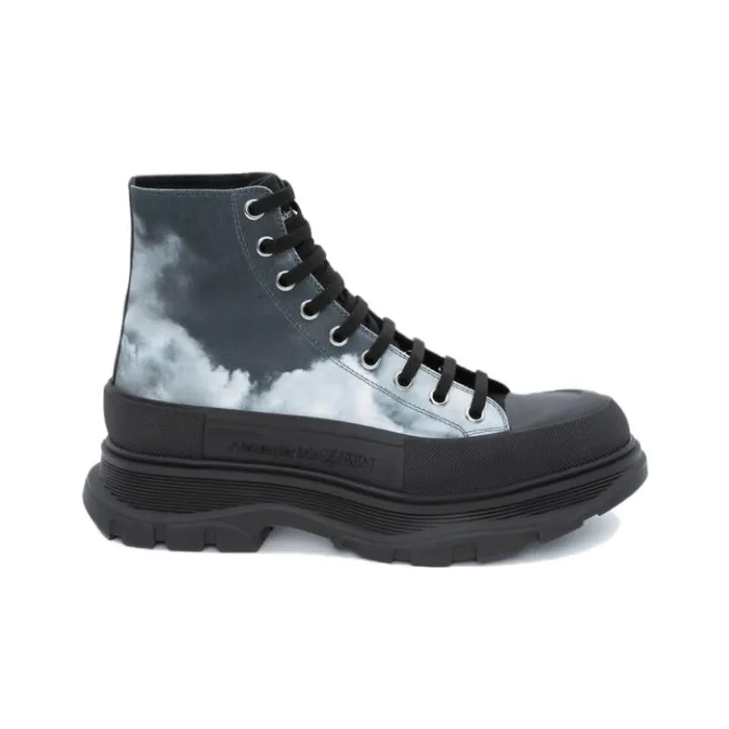 Alexander McQueen Blue Sky Print Tread Slick Boots Black Blue-1