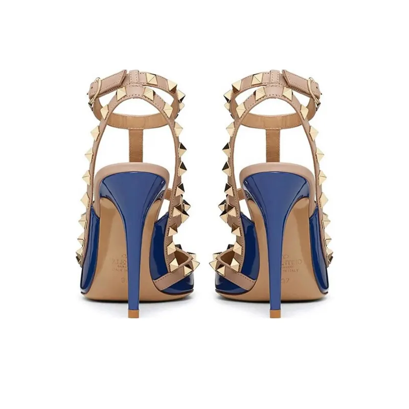 Valentino ROCKSTUD Slim Heel High Heels Women's Blue-3