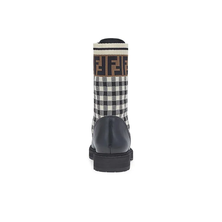FENDI Women's FF Rockoko Biker Boot 'Black Checkerboard'-4