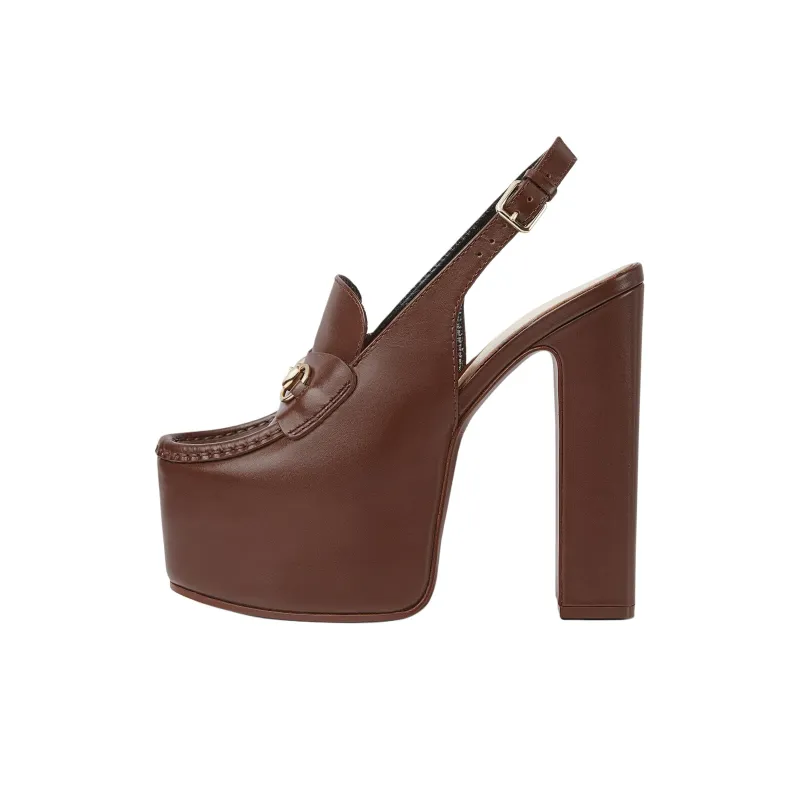 GUCCI Horsebit Chunky Heel High Heels 14.5cm Women's Brown-0