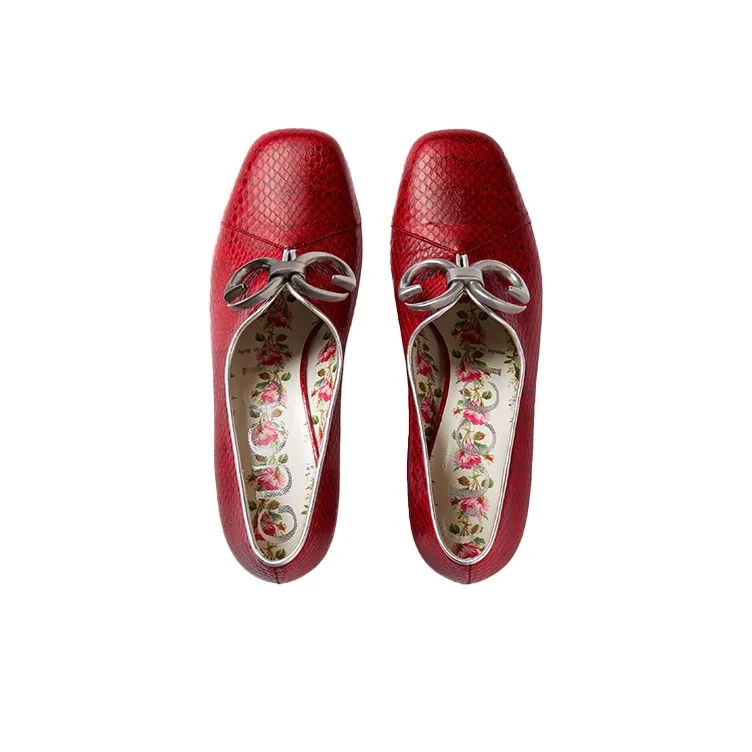 GUCCI Ayers Chunky Heel High Heels Women's Red-3