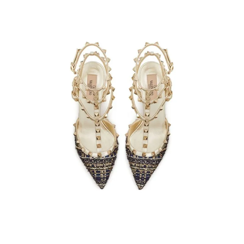 Valentino Rockstud Slim Heel High Heels Women's Blue-3