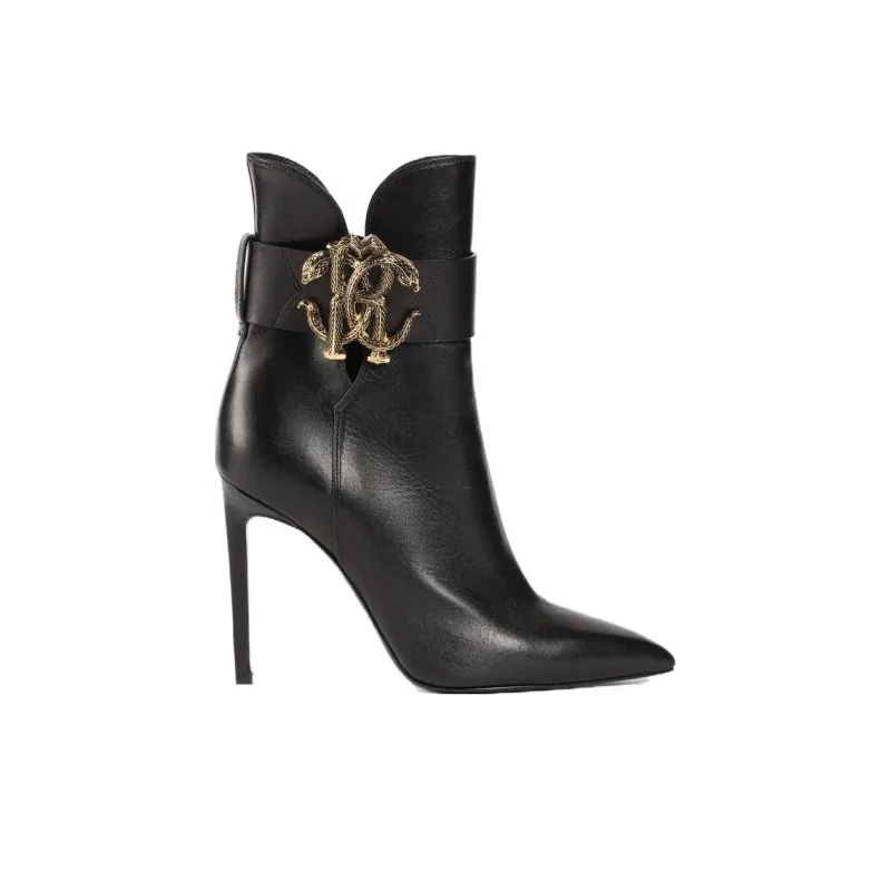 Roberto Cavalli Snake-logo Leather Bootie-1