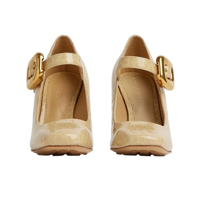 Bottega Veneta Mostra Chunky Heel High Heels 9cm Women's Light Brown-2