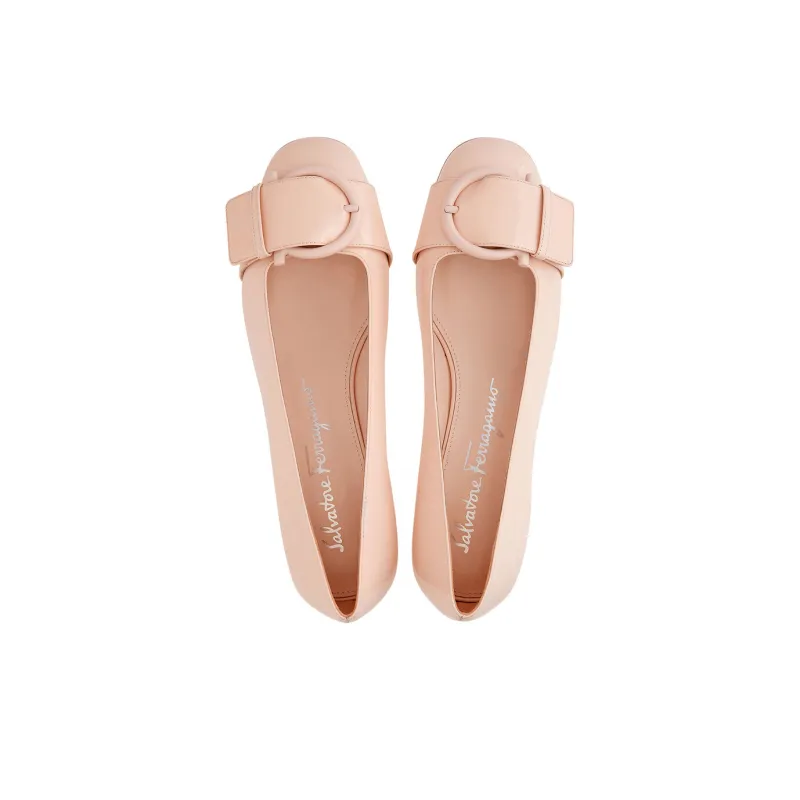 FERRAGAMO GANCINI Block Heel High Heels 3cm Women's Beige-2