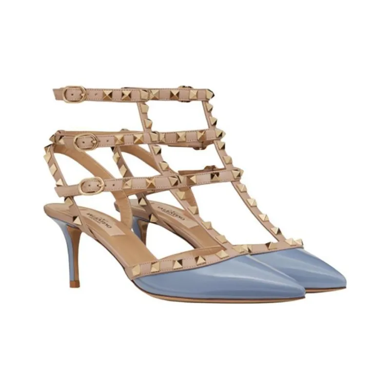 Valentino Rockstud Garavani Slim Heel High Heels 6.5cm Women's Blue-2