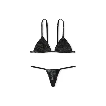 Victoria's Secret 24 Big Show Collection Very Sexy Shine Triangle Bralette Panty/B Underwear Set Women's Black