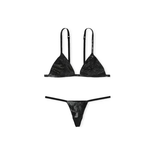 Victoria's Secret 24 Big Show Collection Very Sexy Shine Triangle Bralette Panty/B Underwear Set Women's Black