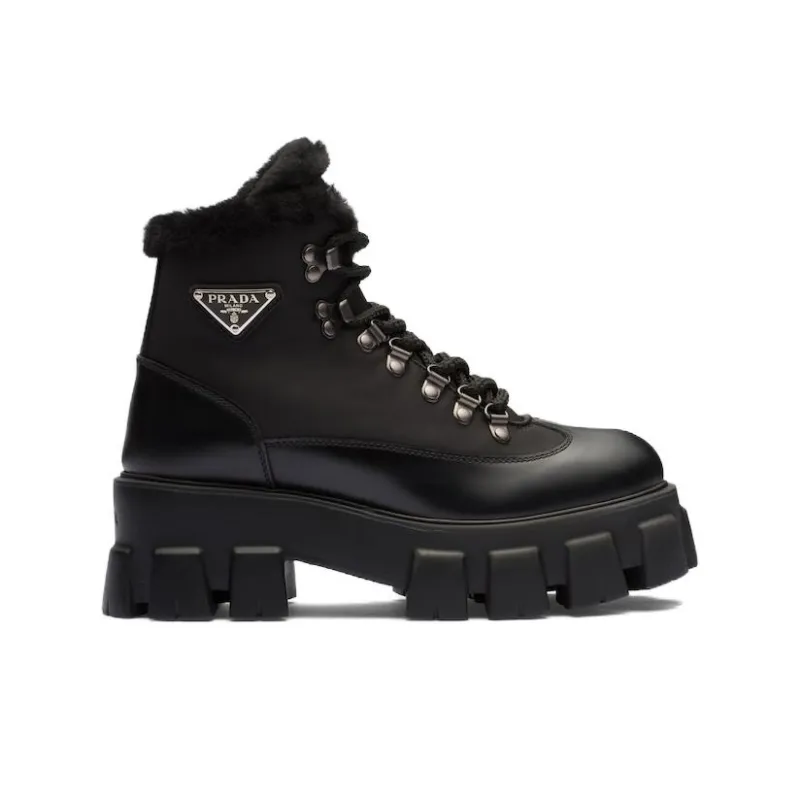 PRADA Moonlith Brushed Leather Combat Boots-1