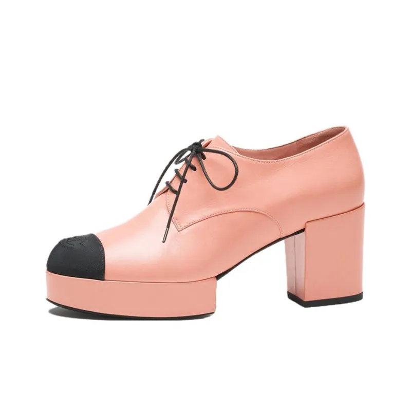 CHANEL Chunky Heel High Heels 7.5cm Women's Pink-0